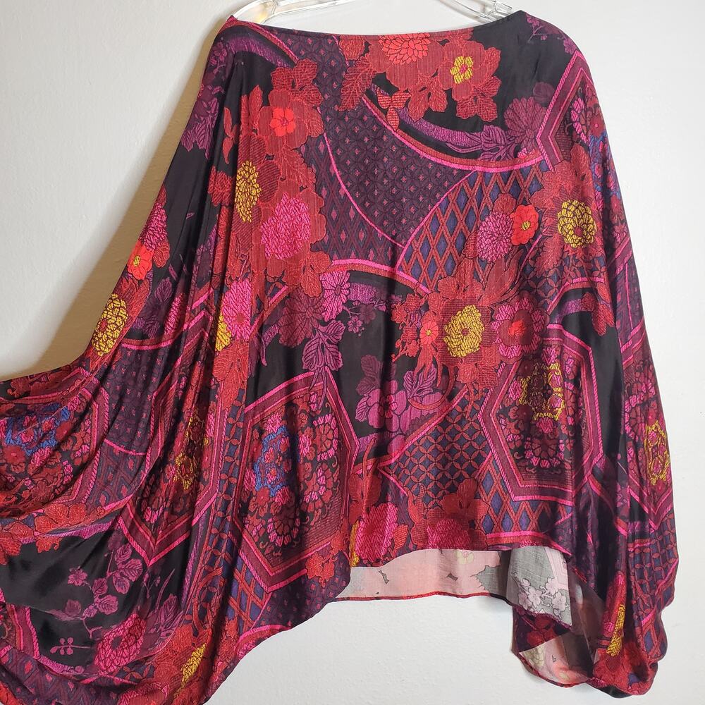 Boho Baggy Statement Garden Floral Top Vivid Dramatic Oversized Sleeves Natori - Picture 7 of 11